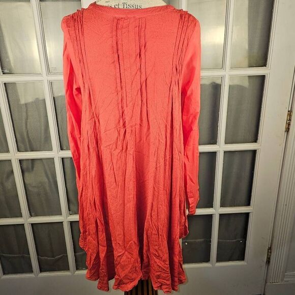 Free People Womens Coral High Low Super Sheer Blouse Small - Picture 2 of 5